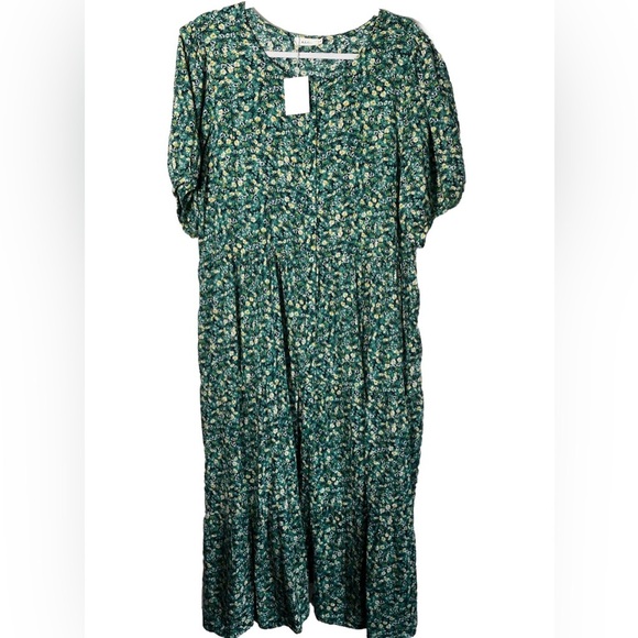 NWT A.L.C. Blue/Green Floral Feminine Puff Sleeve Button Down Maxi Size XL - Picture 3 of 8